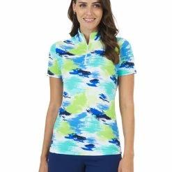 IBKUL Matilda Print Short Sleeve Mock Neck - Jade Multi