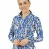 IBKUL Kamila Print Adjustable Long Sleeve Zip Polo - Blue/Black