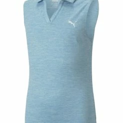Puma JR Girls Heather Sleeveless Golf Polo - Dusty Aqua