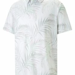 Puma CLOUDSPUN Palm Leaf Golf Polo - Bright White/Minty Burst