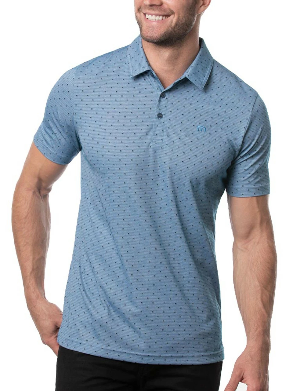 Travis Mathew High Spirits Polo - Heather Blue Sapphire 1 Travis Mathew High Spirits Polo - Heather Blue Sapphire