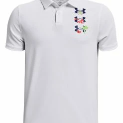 Under Armour JR Boys Performance Paradise Graphic Polo - White/Bauhaus Blue